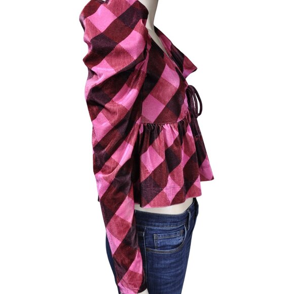 Maeve by Anthropologie Argyle Velvet Tie-Front Peplum Top – XS - Picture 4 of 12
